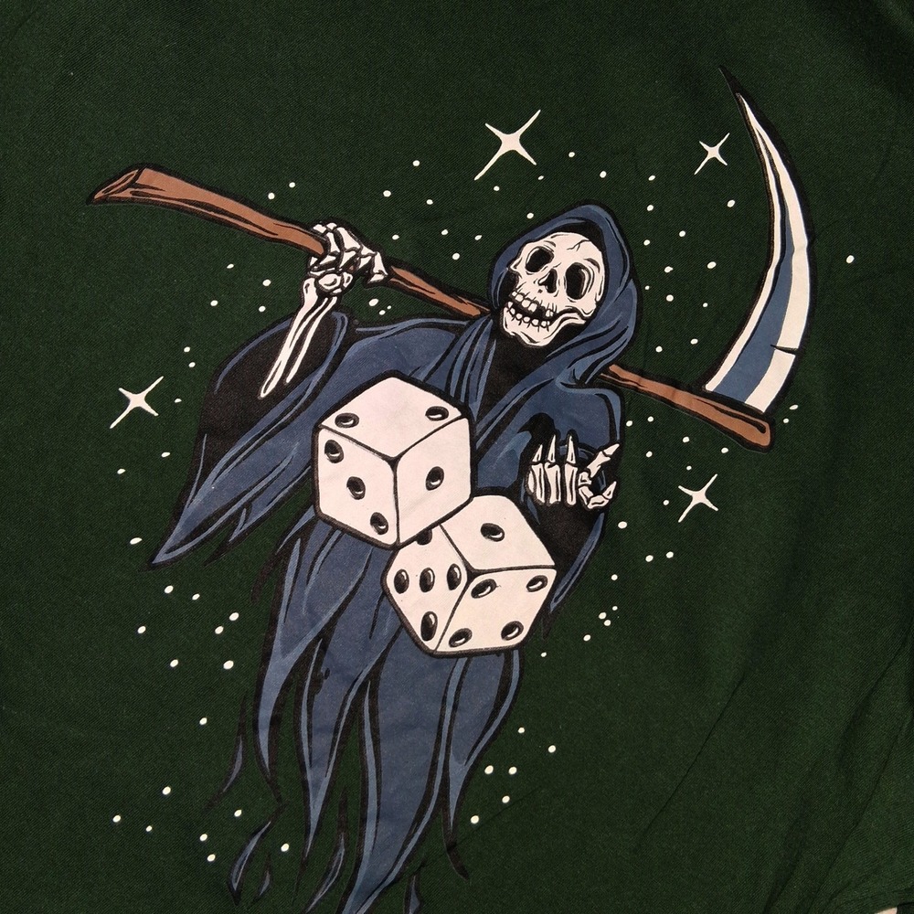 Taco Tuesday Mens Grim‎ Reaper Scythe Dice Graphic T-Shirt Green Large